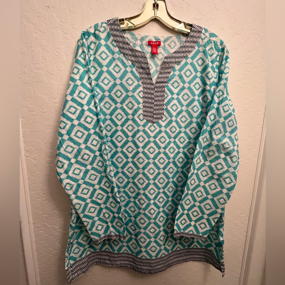 IZOD WOMENS TUNIC LARGE BLUE TURQUOISE COLOR 100% COTTON made in INDIA
